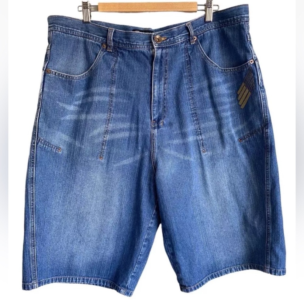 Vintage Sean John Denim Jean Shorts 34 Baggy Jorts Blue Embroidered Y2K 90s Rap